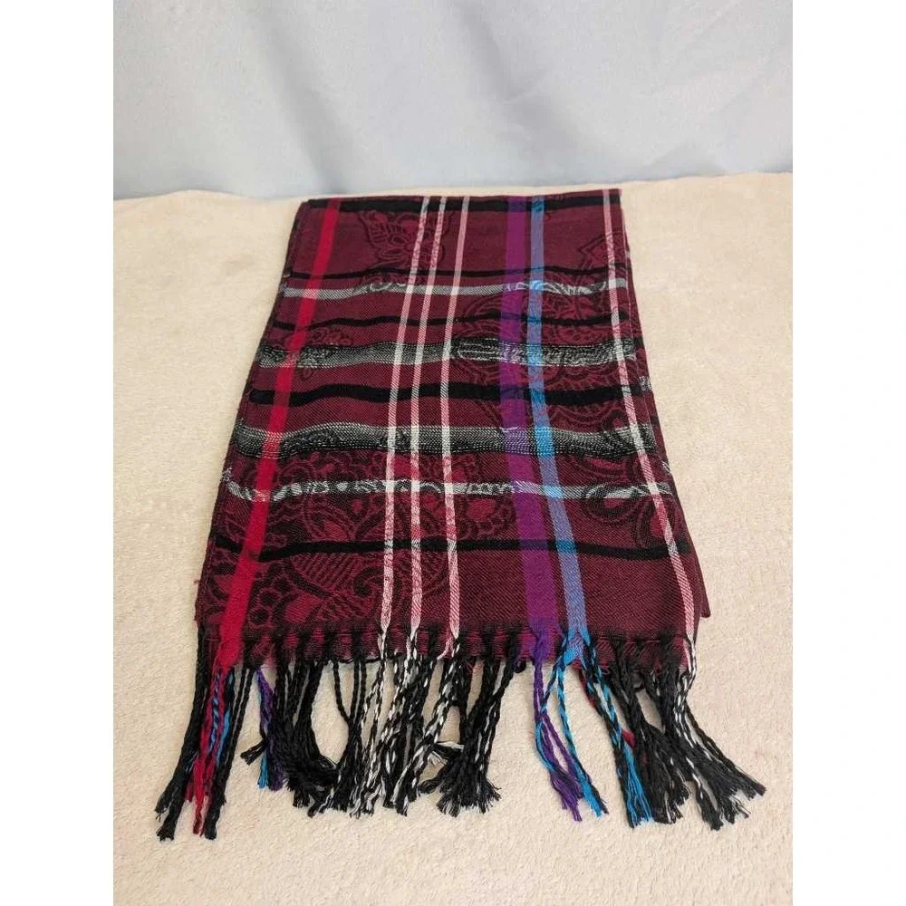 Burgundy Plaid Paisley Scarf‎ Wrap Shawl - Warm Fashion Accessory